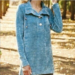 Soft Surroundings St. Germain Pullover Sweater 3/4 Button Blue gray bohemian